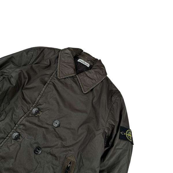 Stone Island 2012 Brown Mussola Gommata Double Breasted Jacket - Large