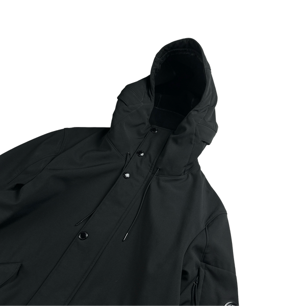 CP Company Black Fleece Lined Fishtail Soft Shell Parka - Large
