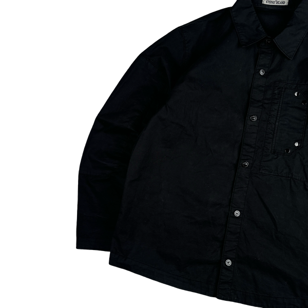 Stone Island 2025 Black Cotton Buttoned Chest Pocket Overshirt - Large