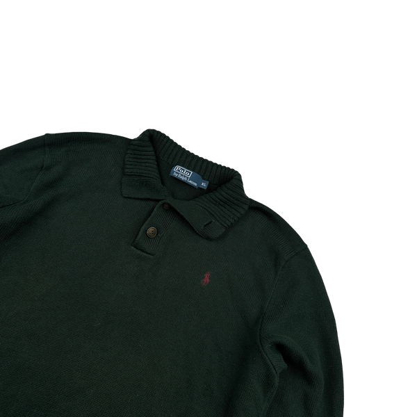 Ralph Lauren Dark Green Knit Quarter Button Jumper - XL