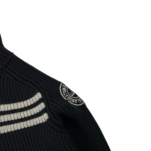 Stone Island 2005 Heavyweight Wool Knit Spellout Hooded Cardigan - Large