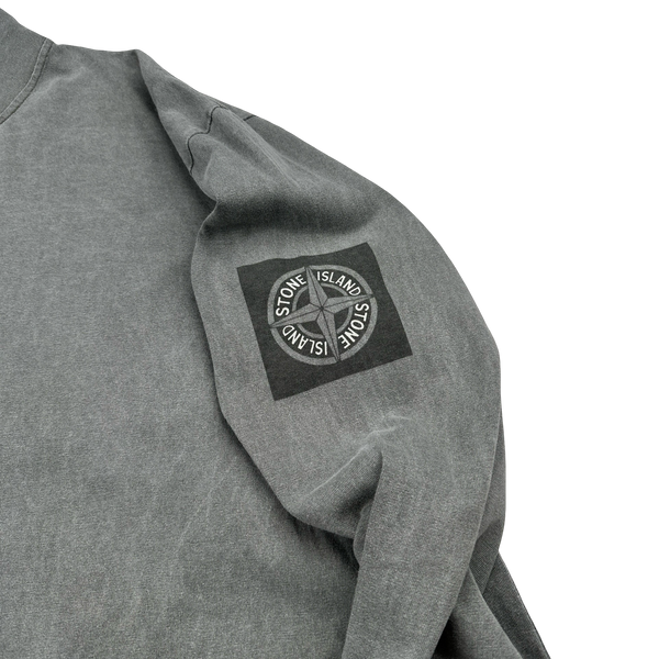 Stone Island 2002 Grey Cotton Quarter Zip Spellout Compass Pullover - XL