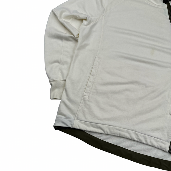 CP Company Cream/Green Asymmetrical Lens Viewer Zip Up Hoodie - Large