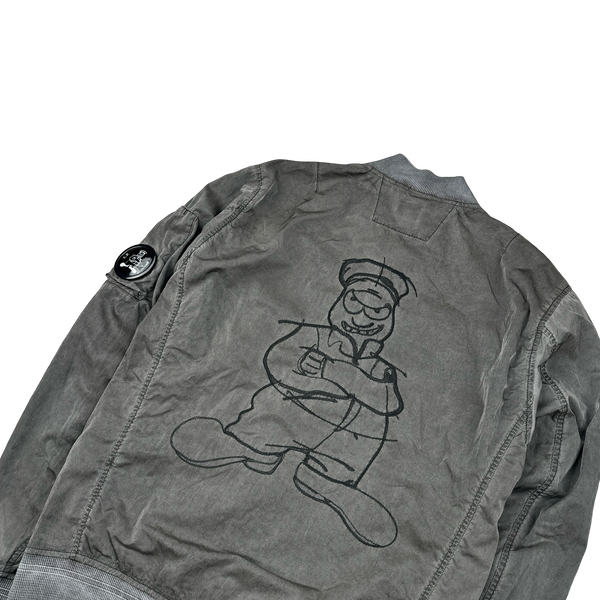 CP Company Grey Limited Edition Comics Cars Chrome Nylon Bomber Jacket - Small