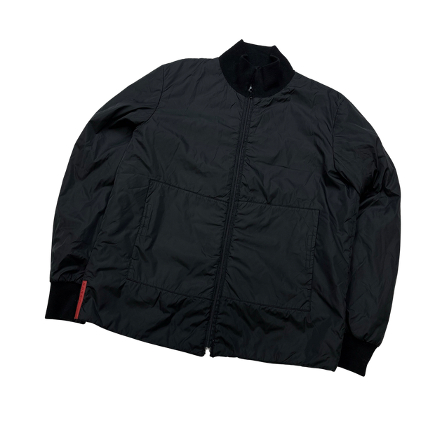 Prada Black Nylon Padded Bomber Jacket - Large