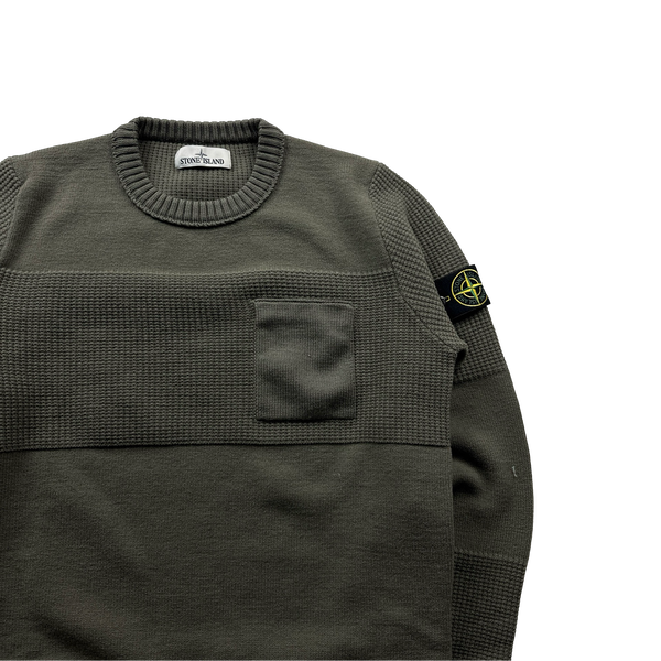 Stone Island 2018 Green Thick Wool Ribbed Jumper - Large