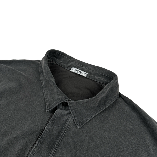 Stone Island 2005 Charcoal Longsleeve Cotton Embroiderd Compass Polo Top - XL