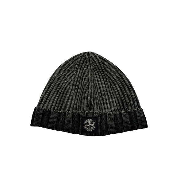 Stone Island Washed Green Ribbed Logo Patch Beanie