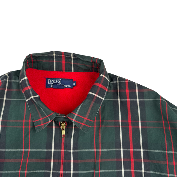 Ralph Lauren 90's Red/Green Plaid Fleece Lined Harrington Jacket - XL