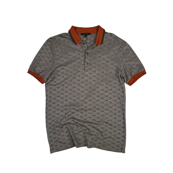 Gucci Monogram Stripe Collar Short Sleeve Buttoned Polo Shirt - Large