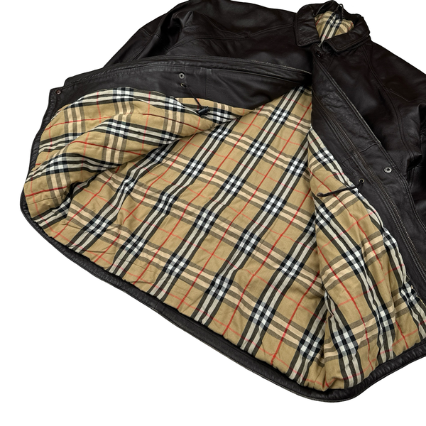 Burberry Leather Nova Check Lined Collared Duffle Coat - 3XL