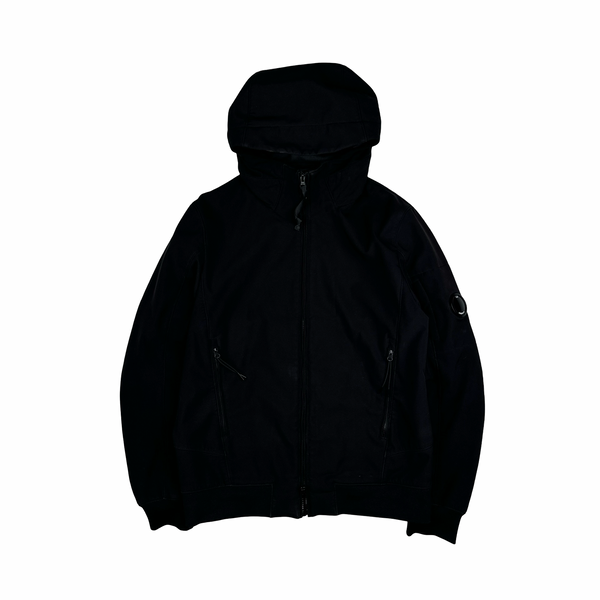 CP Company Black Soft Shell Lens View Hooded Zipped Jacket - Medium