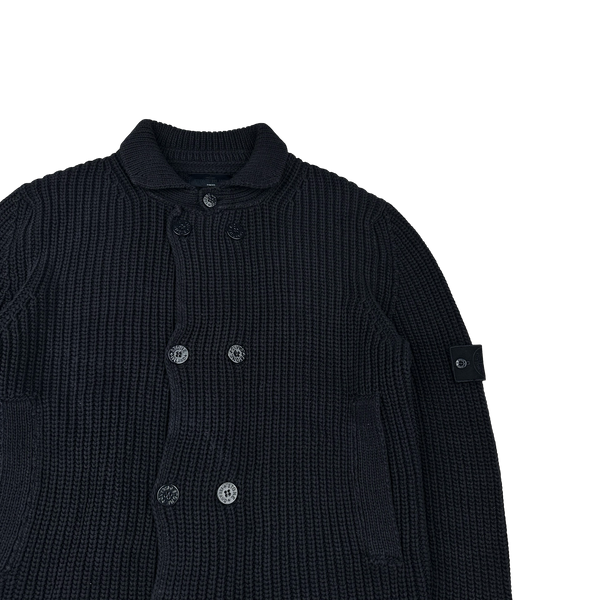 Stone Island 2012 Navy Ghost Piece Double Breasted Cotton Knit Buttoned Cardigan - XXL