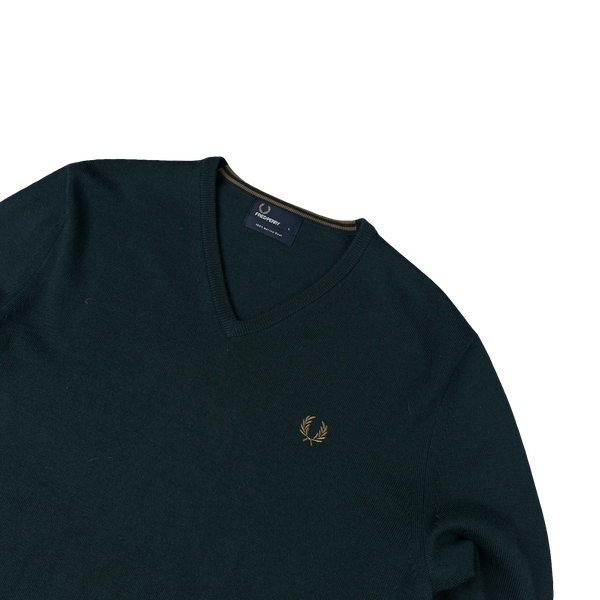 Fred Perry Dark Green V Neck Knit - Large