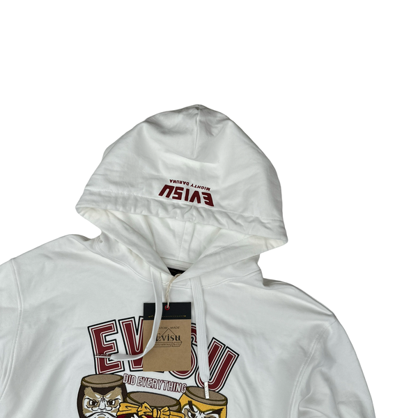 Evisu White Evisu Embroiderd Graphic Cotton Hoodie - Medium