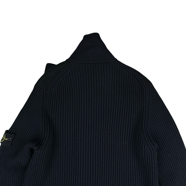 Stone Island 2010 Heavyweight Navy Wool Buttoned Jumper - XL