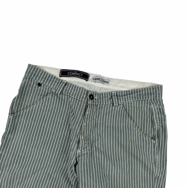 Stone Island 2003 Green Striped Compact Cotton Shorts - Large