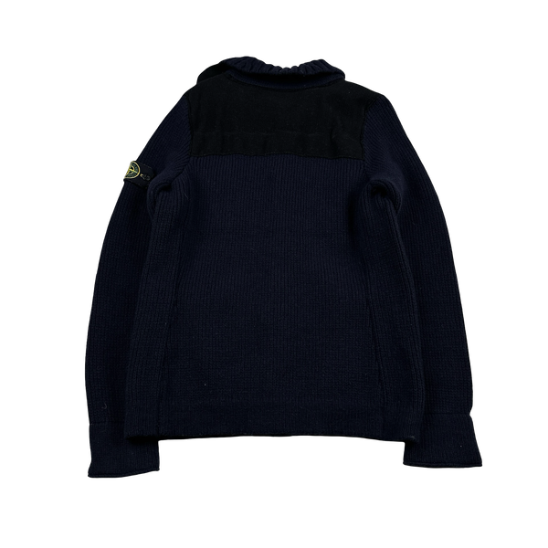 Stone Island 2011 Heavyweight Wool Navy Panelled Buttoned Knit - Medium