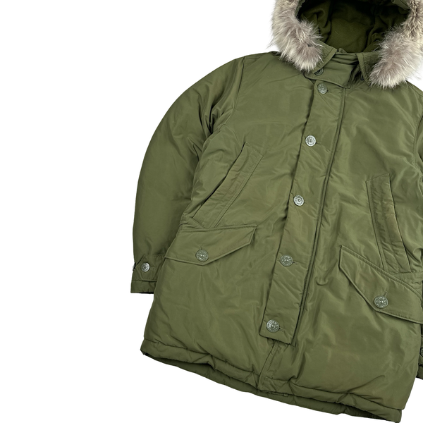 Stone Island 2014 Green Micro Reps Down Filled Fur Trim Parka - Medium