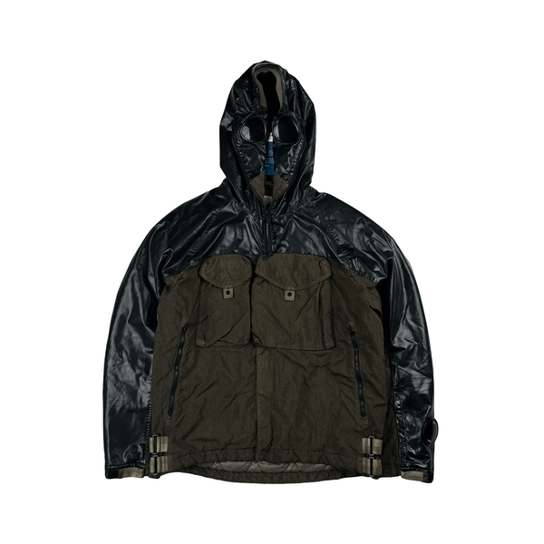 CP Company Khaki Quartz Quilted Paneled Goggle Jacket - Large