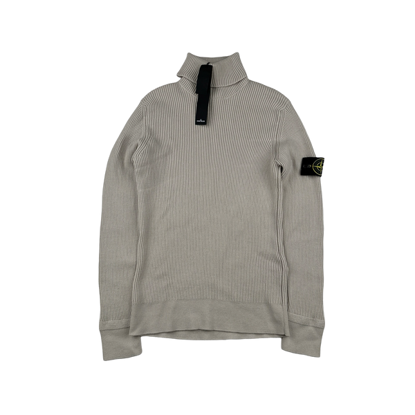 Stone Island 2023 Beige Turtle Neck Ribbed Wool Jumper - Medium