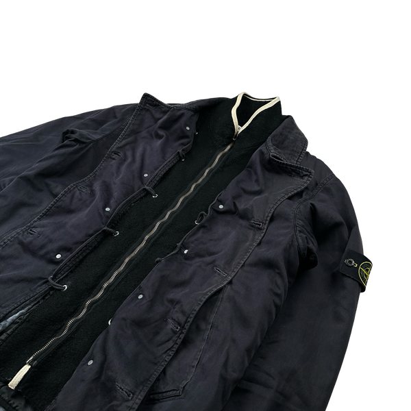 Stone Island 2008 Navy Lined Raso Gommato Wool Lined Trench Coat - XL