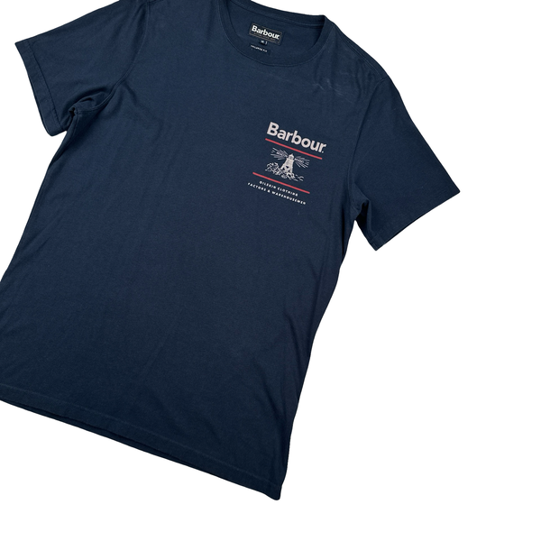 Barbour Navy Spellout Short Sleeve T Shirt - Medium