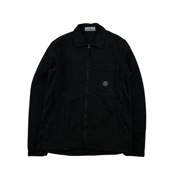 Stone Island Black Cotton Canvas Patch Overshirt - Medium