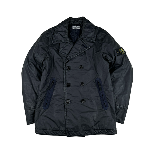 Stone Island 2012 Navy Mussola Gommata Double Breasted Jacket - Small