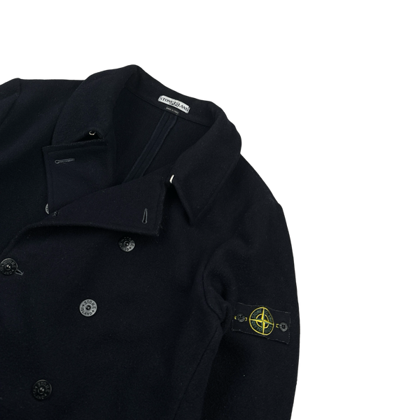 Stone Island Navy Vintage Wool Double Breasted Pea Coat - XL