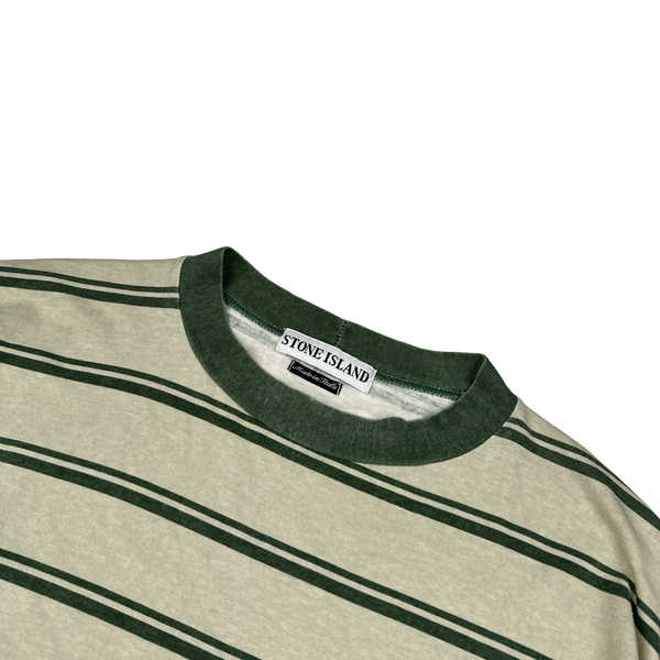 Stone Island 1997 Green Striped Vintage Cotton T Shirt - Large