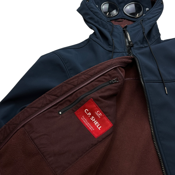 CP Company Navy Fleece Lined Soft Shell Goggle Jacket - Large