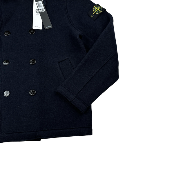Stone Island 2025 Navy Buttoned Wool Heavyweight Jacket - Large