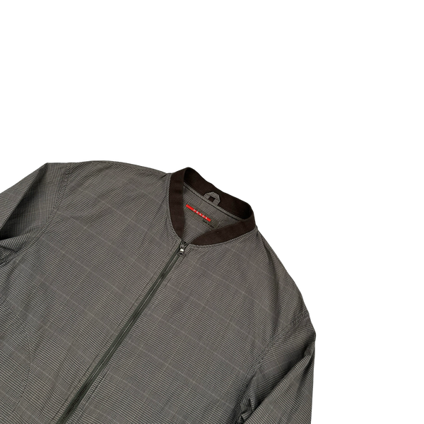 Prada Brown Checked Cotton Bomber Jacket - Medium