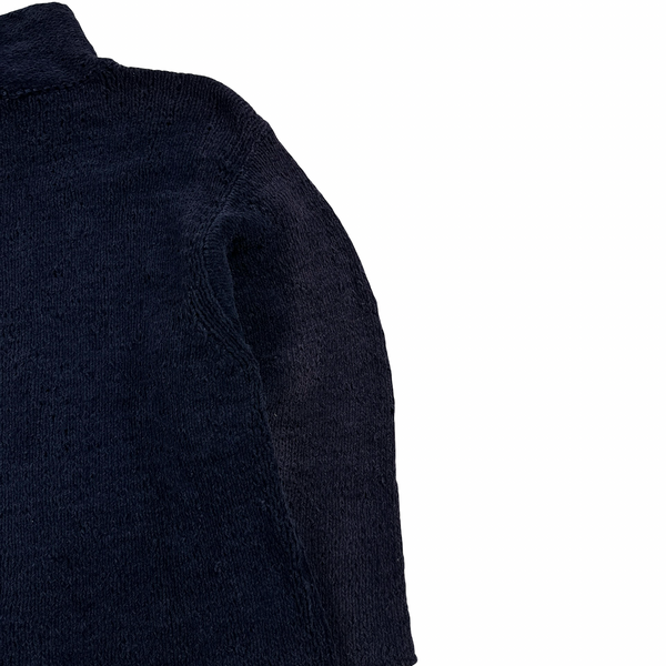 Stone Island 1995 Navy Knitted Chenille Green Edge Mock Neck Pullover - XL
