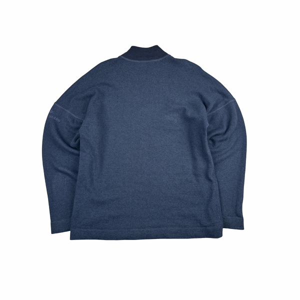 Stone Island 1987 Navy Knitted Wool Blend Spellout Vintage Pullover - Large