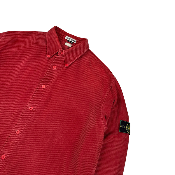 Stone Island 1996 Red Thick Jumbo Corduroy Overshirt - XXL