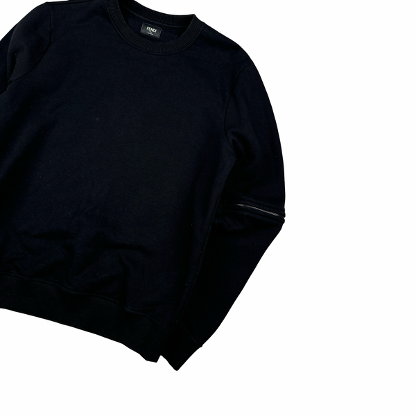 Fendi Cotton Zip Off Sleeves Black Crewneck Jumper - Small