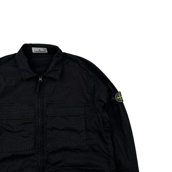 Stone Island 2023 Black Supima Cotton Twill Zipped Overshirt - Large