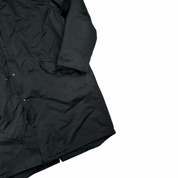 Stone Island 2007 Black David TC Dutch Liner Spellout Hood Long Parka Jacket - XXL