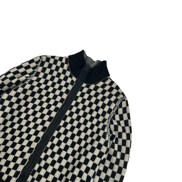 Stone Island 2010 Chequered Reversible Wool Knit Sample Zip Up Jumper VERY RARE - Large