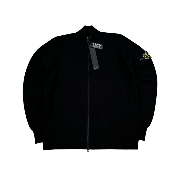 Stone Island 2023 Black Cotton Zipped Cardigan Knit Jumper - Small
