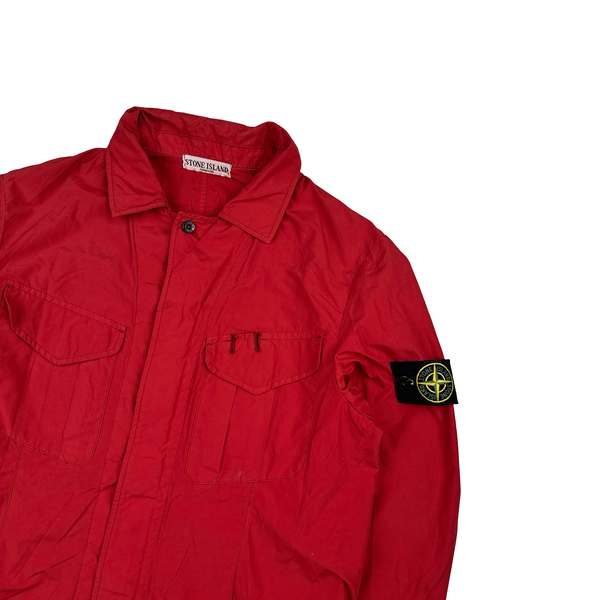 Stone Island 2008 Red Nylon Resin Coated Zipped Overshirt Jacket - Medium