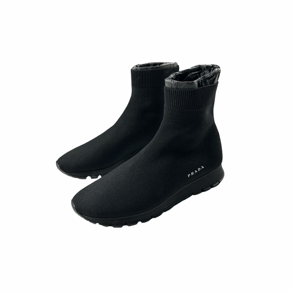 Prada Sock High Black Knit Trainers UK 4 Mat s Island