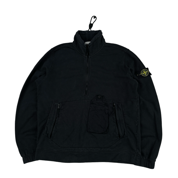 Stone Island 2020 Black Pullover Quarter Zip Smock Jumper - Large