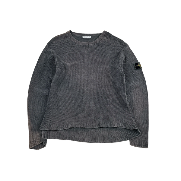 Stone Island 1993 Grey Knitted Chenille Green Edge Crewneck Pullover - Medium