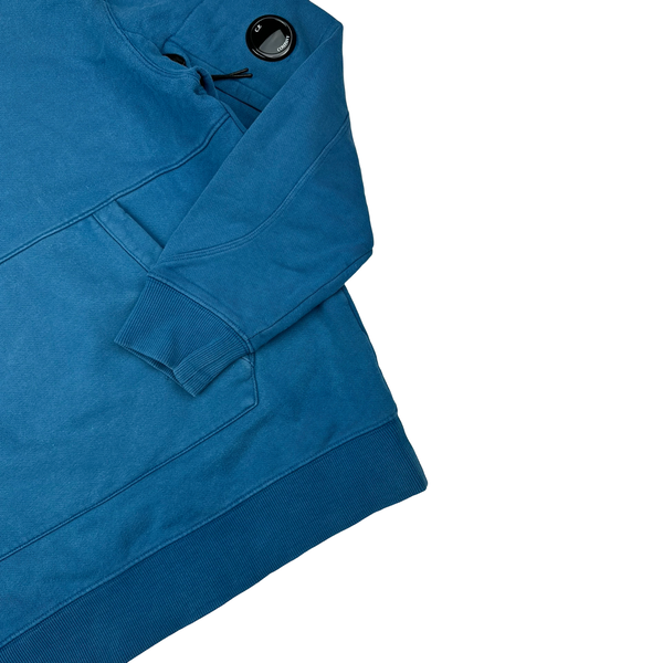 CP Company Azure Blue Cotton Lens Viewer Pullover Hoodie - Medium