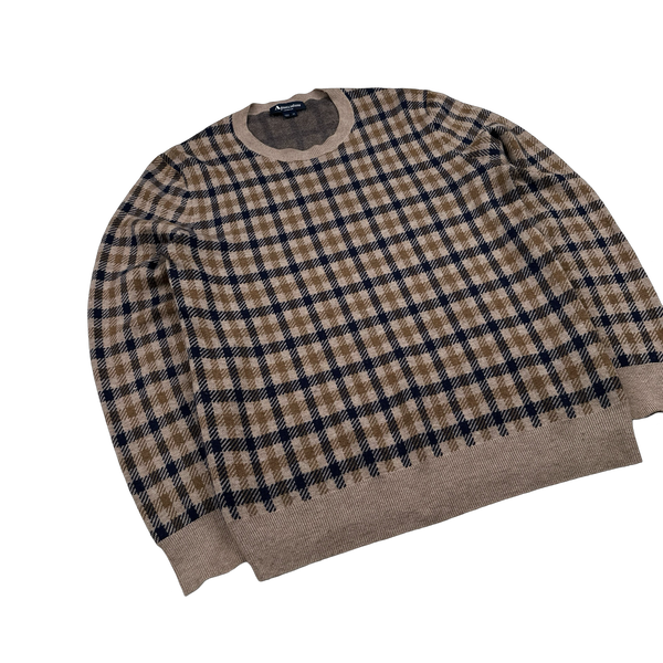 Aquascutum Cotton Checked Pattern Pullover Knit - Medium