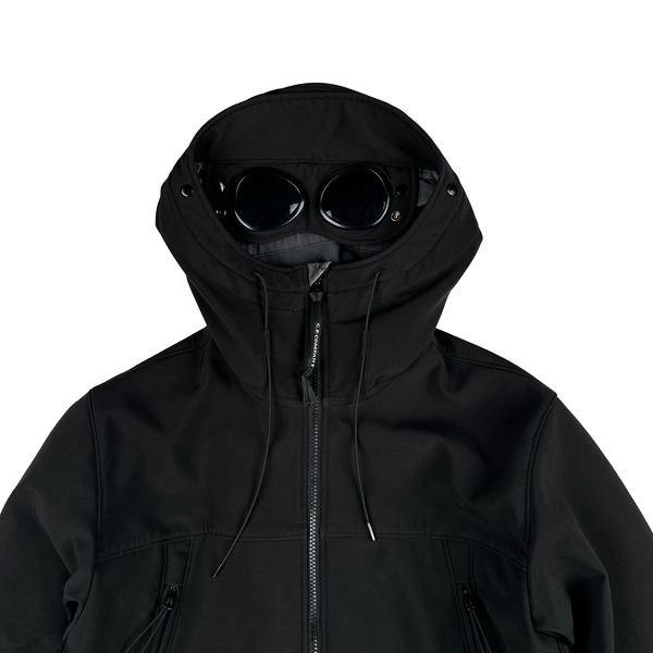 CP Company Black Soft Shell R Goggle Hooded Zipped Jacket - Large