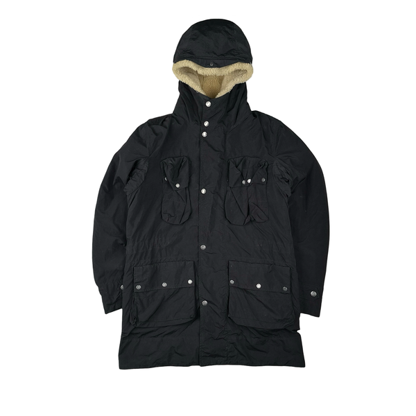 CP Company Black Shearling Lined Hood Parka Multi Pocket Jacket - Medium